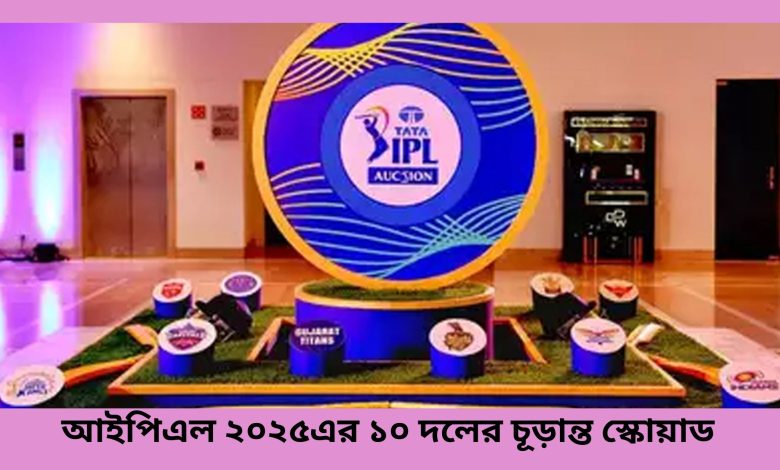 আইপিএল ২০২৫(IPL-2025) এর ১০ দলের চূড়ান্ত স্কোয়াড