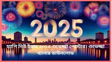 হ্যাপি নিউ ইয়ার ২০২৫ শুভেচ্ছা পোস্টার। শুভেচ্ছা ব্যানার ডাউনলোড